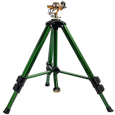 Hourleey Impact Sprinkler on Tripod Base Heavy Duty Brass Sprinklers for Yard Lawn Garden 0360 Degree Large Area Coverage 34 Inch Connector Extension Legs Flip Locks with Brass Sprinkler Head