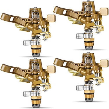 Ferraycle 4 Pieces 12 Inch Brass Impact Sprinkler Head with Nozzles Heavy Duty Adjustable 0360 Degrees Impulse Sprinkler Head Lawn Watering for Yard Irrigation