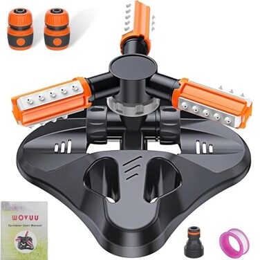 WOVUU Garden SprinklerUpgrade Lawn Sprinklers Automatic 360 Degree Rotating Irrigation Grass Water Sprayer SystemGarden Hose Sprinkler for YardBuilt in 36 Units Angle Spray NozzlesOrange1Pack