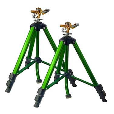 LIULO TOOL Impact Sprinkler on Tripod Base 2 Pack Tripod Sprinklers with Head 360 Degree Large Area Irrigation with Extension Legs Flip Locks Heavy Duty 34 Connector for Lawn Yard Garden