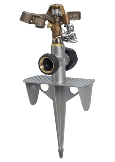 Orbit Lawn Sprinkler 56946 HeavyDuty Brass Impact Head Adjustable 360 Coverage Up to 90 ft Diameter Zinc Spike Base Durable Outdoor Watering