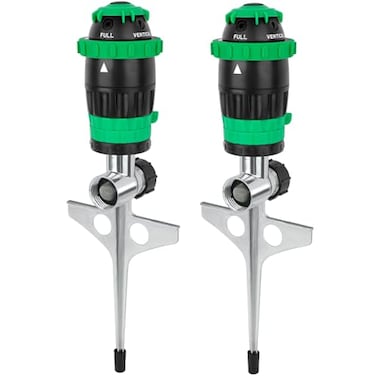 Restmo 2 Pack RESTMO Gear Drive Sprinkler with Metal Spike Base 5Pattern Heavy Duty Gardening Watering System MultiAdjustable Lawn Sprinkle for Garden Plant Flower Bed and Large Yard Area Green