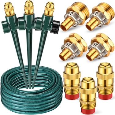 Landical Above Ground Irrigation Garden Sprinkler System 3 Pack Lawn Sprinkler and 328 ft Garden Hose Drip Irrigation System Garden Watering System DIY Plant Watering Set for YardDark Green