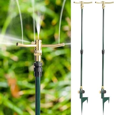 Hourleey 3Arm Garden Sprinkler 2 Pack HighRise Lawn Sprinkler with Adjustable Telescoping Base 360 Degree Rotation Sprinklers for Large Area Coverage Gardening Watering Lawn Irrigation System