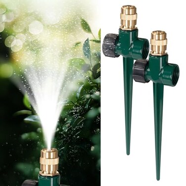LIULO TOOL 2 Pack Metal Lawn Sprinkler Automatic Brass Sprinkler with Spike Base 360 Degree Adjustable Sprinklers Nozzle Large Area Coverage for Lawn Grass Patio Garden Irrigation