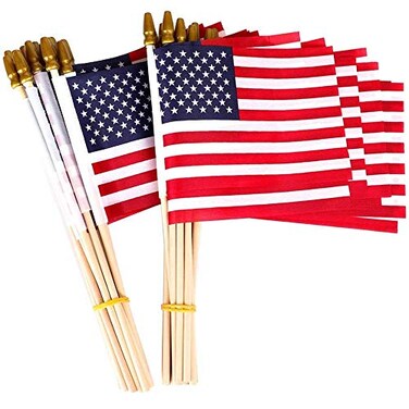 Thirty seven DAYS 50 Pack Small American Flags on Stick 5x8 InchMini American US FlagsAmerican Hand Held Stick Flags Spear Top 5x8 Inch50 pack