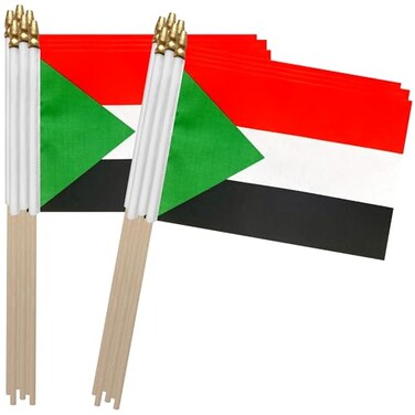 TSMD Sudan Stick Flag Sudanese Small Mini Hand Held Flags5x8 Inch12 Pack