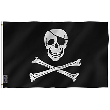 Anley Fly Breeze 3x5 Foot Jolly Roger Flag with Patch Vivid Color and Fade proof Canvas Header and Double Stitched Pirate Flags Polyester with Brass Grommets 3 X 5 Ft