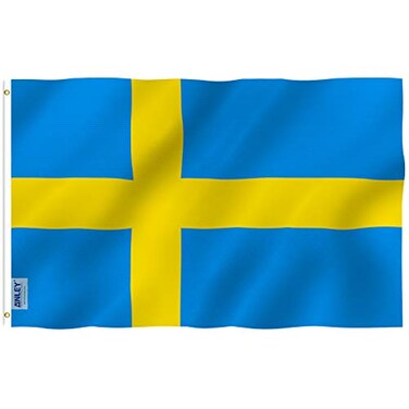 Anley Fly Breeze 3x5 Foot Sweden Flag Vivid Color and Fade proof Canvas Header and Double Stitched Swedish Banner Flags Polyester with Brass Grommets 3 X 5 Ft