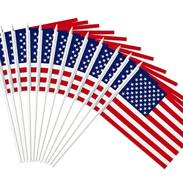 Anley US National United States Mini Flag 12 Pack Hand Held Small Miniature American Flags on Stick Fade Resistant Vivid Colors 5x8 Inch with Solid Pole Spear Top