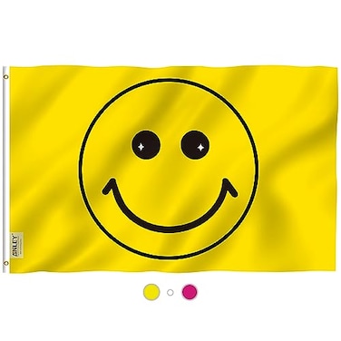 Anley Fly Breeze 3x5 Foot Yellow Happy Face Flag Vivid Color and Fade Proof Canvas Header and Double Stitched Flags Polyester with Brass Grommets 3 X 5 Ft
