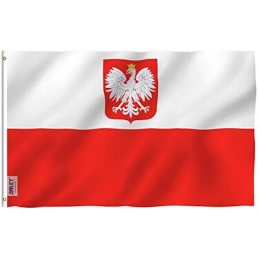 Anley Fly Breeze 3x5 Foot Poland State Ensign Flag Vivid Color and Fade proof Canvas Header and Double Stitched Polish Eagle Flags Polyester with Brass Grommets 3 X 5 Ft
