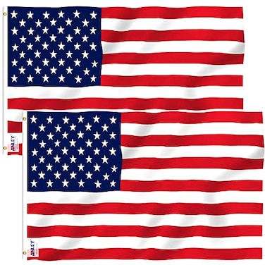 ANLEY Pack of 2 Fly Breeze 3x5 Foot American National Polyester Flag Vivid Color and Fade proof Canvas Header and Double Stitched Flags with Brass Grommets 3 X 5 Ft