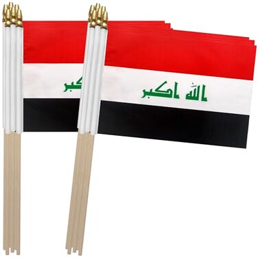 TSMD Iraq Stick Flag Iraqi Small Mini Hand Held Flags5x8 Inch12 Pack