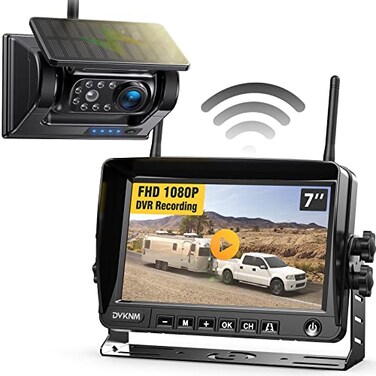 DVKNM Magnetic Solar Wireless Backup Camera HD1080P 3 Mins DIY Installation DVR 7 IPS Monitor Rechargeable Reverse Camera System for Hitching Gooseneck Horse Trailer Fifth WheelsCar RV Camper AP7