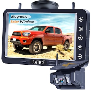 AMTIFO Magnetic Solar Wireless Backup Camera NoDrill Installation ScratchProof No Delay 5Inch HD1080P Screen Long Battery Life Night Vision AntiInterference 24GHz Signal for Trucks