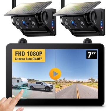 DVKNM Magnetic Solar Wireless RV Backup Camera 1080P 7 Touchscreen IPS Monitor 2 Auto On Off Rear View Cameras 1 Min Setup Night Vision Recording Guidelines Back up Camera for Trailer Truck M7 2