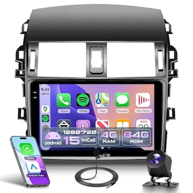 Rimoody 4G64G Carplay Radio for Toyota Corolla 2009 2010 2011 2012 2013 Android 15 Car Stereo Android auto GPS WiFi 9 Touch Screen BTFM Mirror Link RCA USB SWC Backup Camera