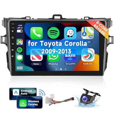 VECHTEL 8 CORE 4G64G for Toyota Corolla 20092013 Car Radio with Wireless CarplayAndroid Auto 9 Inch Android 15 IPS Touch Screen Car Stereo Bluetooth GPS Navi 5G WiFi SWC DSP Backup Camera