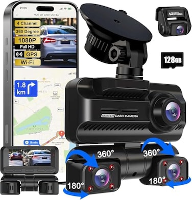 ZYEIPO Dash Cam 4 Channels 360 Front Rear Inside DashCam 4K Full HD Car Camera with 128G Card Builtin WiFi GPS 318 IPS Screen WDR Night Vision 24H Parking Mode Z700