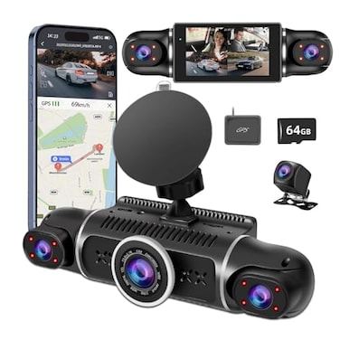 Zunfly 360 Dash Cam Front and Rear View 4 Channel Dash Camera FHD 2K1080Px3 for Car InsideBack 1702x150170 Wide Angle 8 IR Lamps Night VisionWiFiGPS APPGSensor with 64GB Card247 Parking Mode