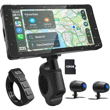 LBW Premium Motorcycle Dash Cam DVR Wireless Motorcycle Carplay Android Auto Dual HD 1080P Cameras 55 IP68 Waterproof Touch Screen Remote Control BT Siri Google Voice Include 128G SD Card