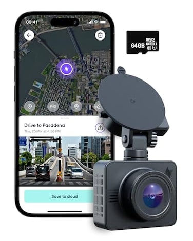 Nexar Beam GPS Dash Cam 1 Year Nexar App Subscription Included Unlimited Cloud Storage Drive Recordings Parking Mode Night Vision All Inside the Nexar App WiFi HD Front Dash Cam 64 GB SD
