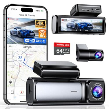 Affver 4K25K Dash Cam Front and Rear Builtin 5G WiFi 6 GPS 64GB Card Included 359 IPS Screen Dash Camera for Cars Dual Dashcam with GSensor Loop Recording 24H Parking Monitor