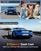 Kussla Dash Cam Front and Rear Inside 1080P 3 Channel Dash Camera for Cars with 64GB Card Super Night Vision Dashcam Car Camera with Loop Recording GSensor WDR 24H Parking Monitor