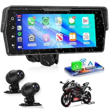METEESER Motorcycle FrontRear Dash Cam686 inch IPS 1280x480P Touch Screen1080P Motorcycle Camera DVRWireless CarplayAndroid AutoGPSIP67 Waterproof120WideBluetooth50TFPhoneLink for Motorbike