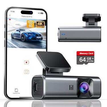 galphi 4K Dash Cam Front Builtin 5G WiFi 64GB Card Included Dash Camera for Cars Mini Dashcam with Super Night Vision Loop Recording GSensor 24 Hours Parking Monitor Support 256GB Max