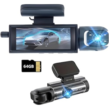 Wkreuoar Dash Cam Front and InsideDashcams for Cars with 64G Card Traffic Recorder IR Night Vision Loop Recording GSensor 24Hr Parking Traffic RecorderDark