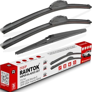 RAINTOK Windshield Wiper Blades Replacement for 2019 2020 2021 2022 2023 Toyota RAV4 Original Factory Quality Front Rear Wipers Blade Set for My Car 26 16 12 Pack of 3