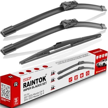 RAINTOK Windshield Wiper Blades Replacement for Mazda CX5 CX9 2017 2018 2019 2020 2021 20222024 CX5 CX9 Original Factory Quality Front Rear Wipers Blade Set for My Car 24 18 14 Pack of 3