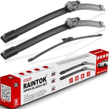 RAINTOK Windshield Wiper Blades Replacement for Volkswagen Golf 201520210 eGolf 20152020 Quality Front Rear Wipers Blade Set for My Car 26 18 11 Pack of 3