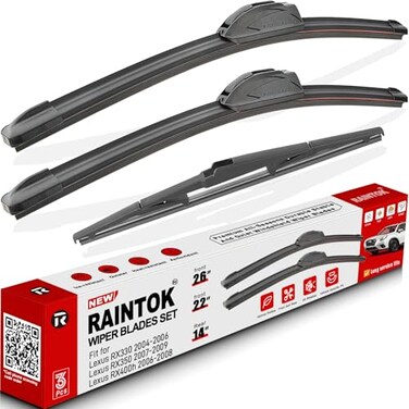 RAINTOK Windshield Wiper Blades Replacement for Lexus RX330 20042006 RX350 20072009 RX400h 20062008 Front Rear Wipers Blade Set 26 22 14 Pack of 3