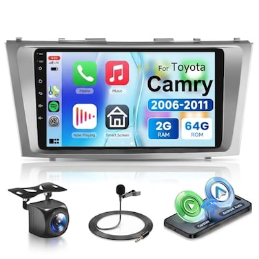 podofo Android 15 Car Stereo for Toyota Camry 2006 2007 2008 2009 2010 2011 9 Inch HD Touchscreen Radio Wireless CarPlay Android Auto GPS WiFi Bluetooth FMRDS SWC Dual USB HD Backup Camera 2G64G