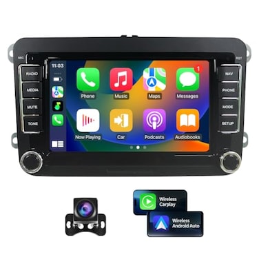 Toeeklsa Car Radio Stereo for VW Volkswagen Seat Golf Passat Jetta Beetle Tiguan Touran EOS Android 7 Double Din Touchscreen Bluetooth Radio Apple CarPlay Android Auto GPS Navigation WiFi FM Mic Backu