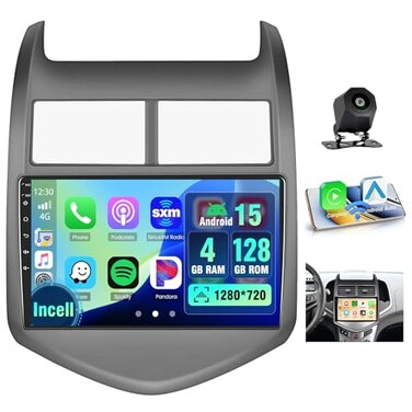 Hikity 4128G Android 15 Radio for Chevy Sonic 2011 2012 2013 2014 2015 9 Incell Full Touchscreen Stereo Wireless CarPlayAndroid Auto Bluetooth GPS Navigation 5G WiFi FMRDS AHD Backup Camera