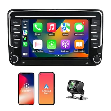 GYVCBREU Car Radio for VW Volkswagen Seat Golf Passat Jetta Beetle Tiguan Touran EOS 7 Touchscreen Bluetooth Stereo with Apple CarPlay Android Auto GPS Navigation WiFi FM Backup Camera