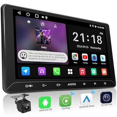 ATOTOLIFE A5L 10 inch Android Double Din Car Stereo with Backup Camera Wireless CarPlay Android Auto GPS Navigation WiFiBluetoothUSB 24Band EQ DSPFMSS Radio GPS Tracking2G32G