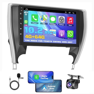 B4U 4GB64GB Android 13 Car Radio for Toyota Camry 2015 2016 2017 102 Inch Touch Screen Support Wireless CarPlay Android Auto Bluetooth 52 Voice Control GPS WiFi Backup Camera Car Stereo
