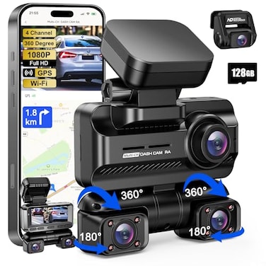 ZYEIPO Dash Cam 4 Channel 360 Front Rear Inside DashCam 4K Full HD Dashcam Car Camera Free 128GB Card Builtin WiFi GPS Dashcams 318 IPS Screen WDR Night Vision 24H Parking Mode XJDC001
