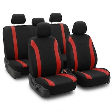 FH Group Automotive Car Seat Covers Cosmopolitan Flat Cloth Full Set Red Seat Covers Airbag Compatible Split Bench with Gift Universal Fit Interior Accessories for Cars Trucks and SUVs