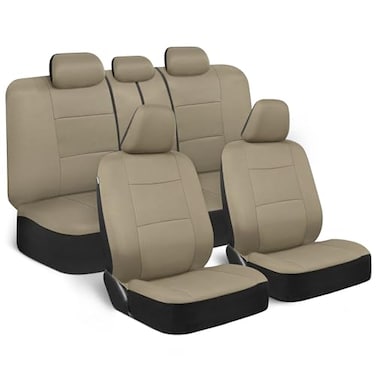 BDK PolyPro Car Seat Covers Full Set in Solid Beige Front and Rear Split Bench Seat Covers for Cars Easy to Install Car Seats Cover Set and Accessories for Auto Trucks Van SUV Solid Beige