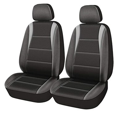 PIC AUTO Car Seat Covers Front Seat Only 3Layered Mesh with PU Leather Airbag Compatible Fits Most Cars SUVs Trucks and Vans Low Back BlackGray 4 PCS