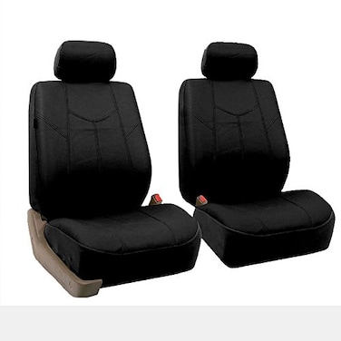 FH Group Front Set Faux Leather Car Seat Covers for Low Back Seat with Removable Headrest Universal Fit Airbag Compatible Seat Cover for SUV Van Black