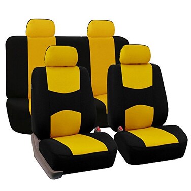 FH Group Car Seat Covers Full Set Cloth Universal Fit Automotive Seat Covers Low Back Front Seat Covers Solid Back Seat Cover Washable Car Seat Cover for SUV Sedan and Van Yellow