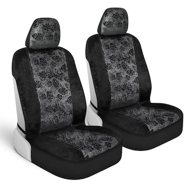 BDK Black Maui Car Seat Covers for Front Seats 2 Pack Tropical Pattern with Matching Headrest Sideless Design for Easy Installation Fits Most Car Truck Van and SUV