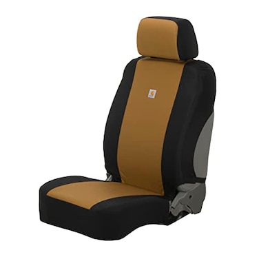 Carhartt Universal Nylon Duck Canvas Fitted Bucket Seat Cover Durable Seat Protection with Rain Defender Single Black and Carhartt Brown